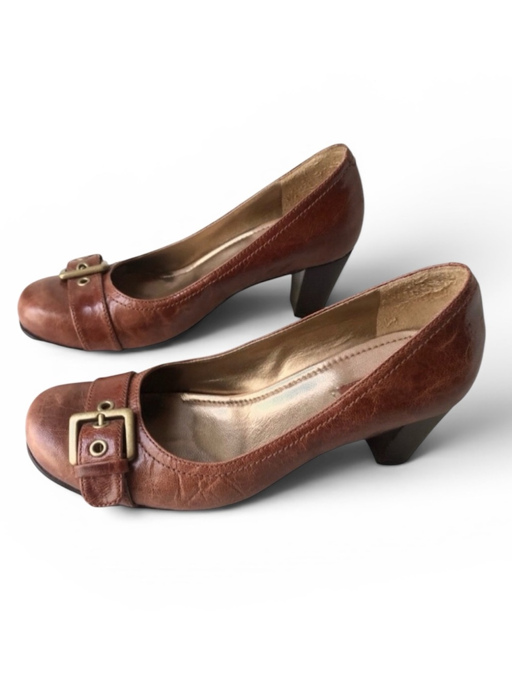 ECCO caramel brown leather low heel buckle round toe size 6